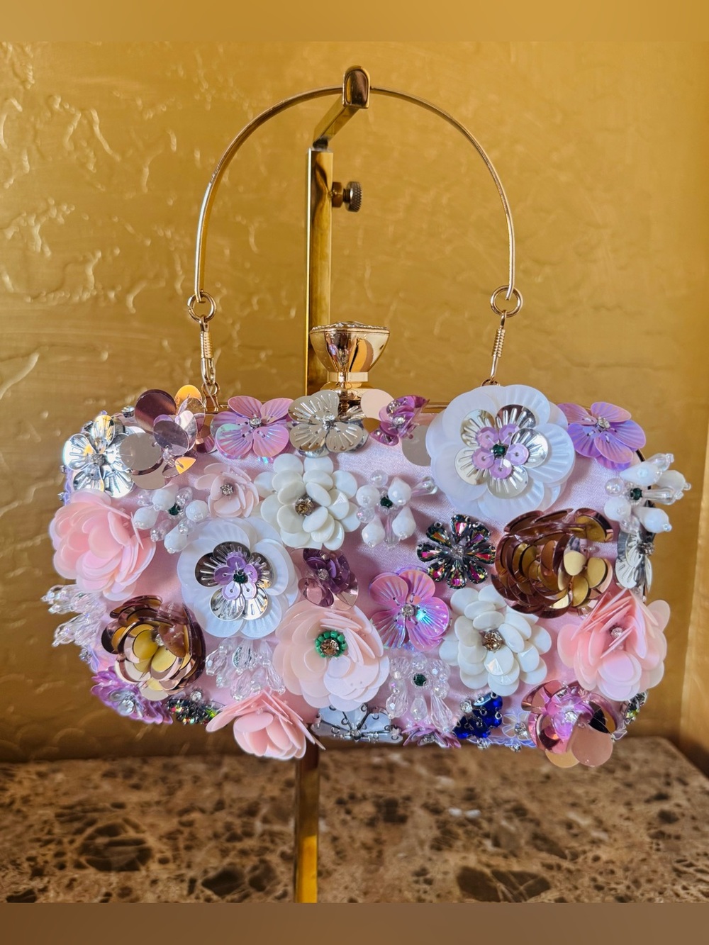 Choice of bebe Embellished Floral Clutch Bag - Pink or Black NWT - Picture 12 of 15